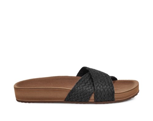 Sanuk Womens She Cruzy Jute Vegan Slide Black Sandals | NBWAUT459